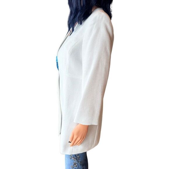 NWT Le Suit Ivory Jacquard Long Collarless Blazer Dress Jacket - Picture 4 of 7
